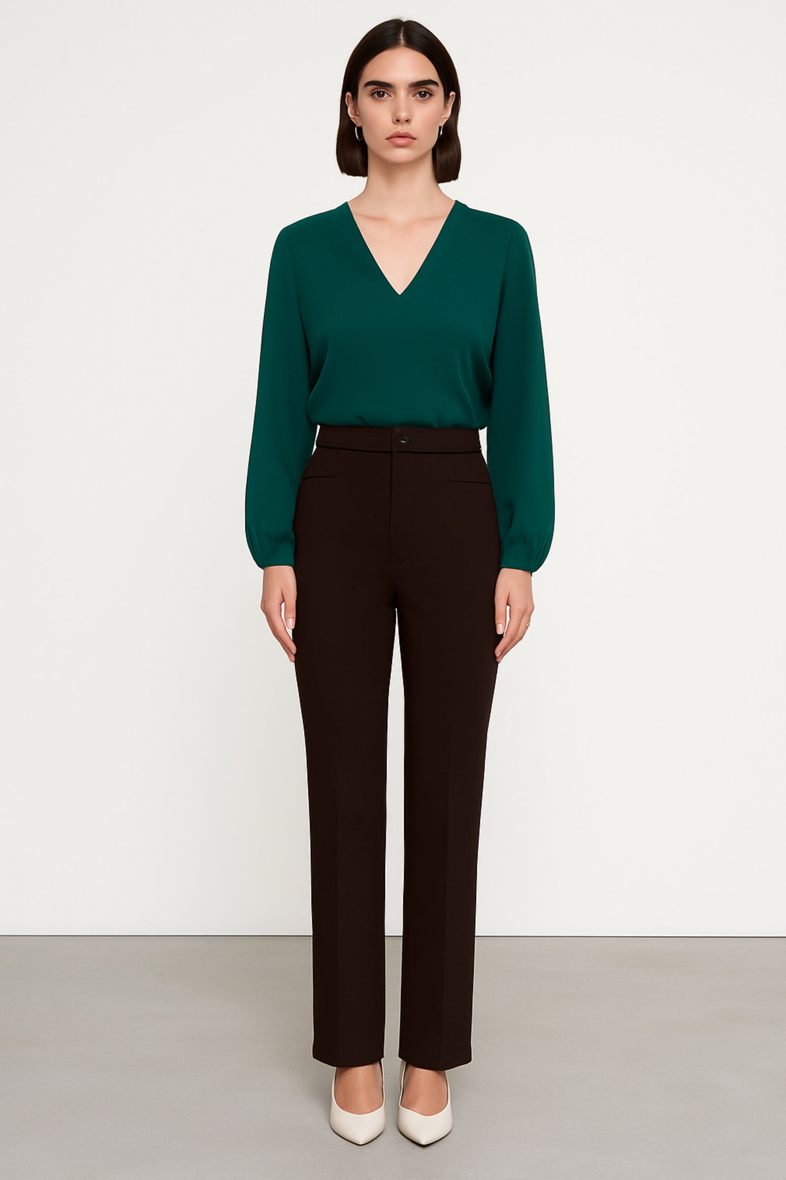 Stretchable Boot Cut Office Pants - Brown