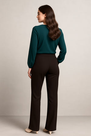 Stretchable Boot Cut Office Pants - Brown