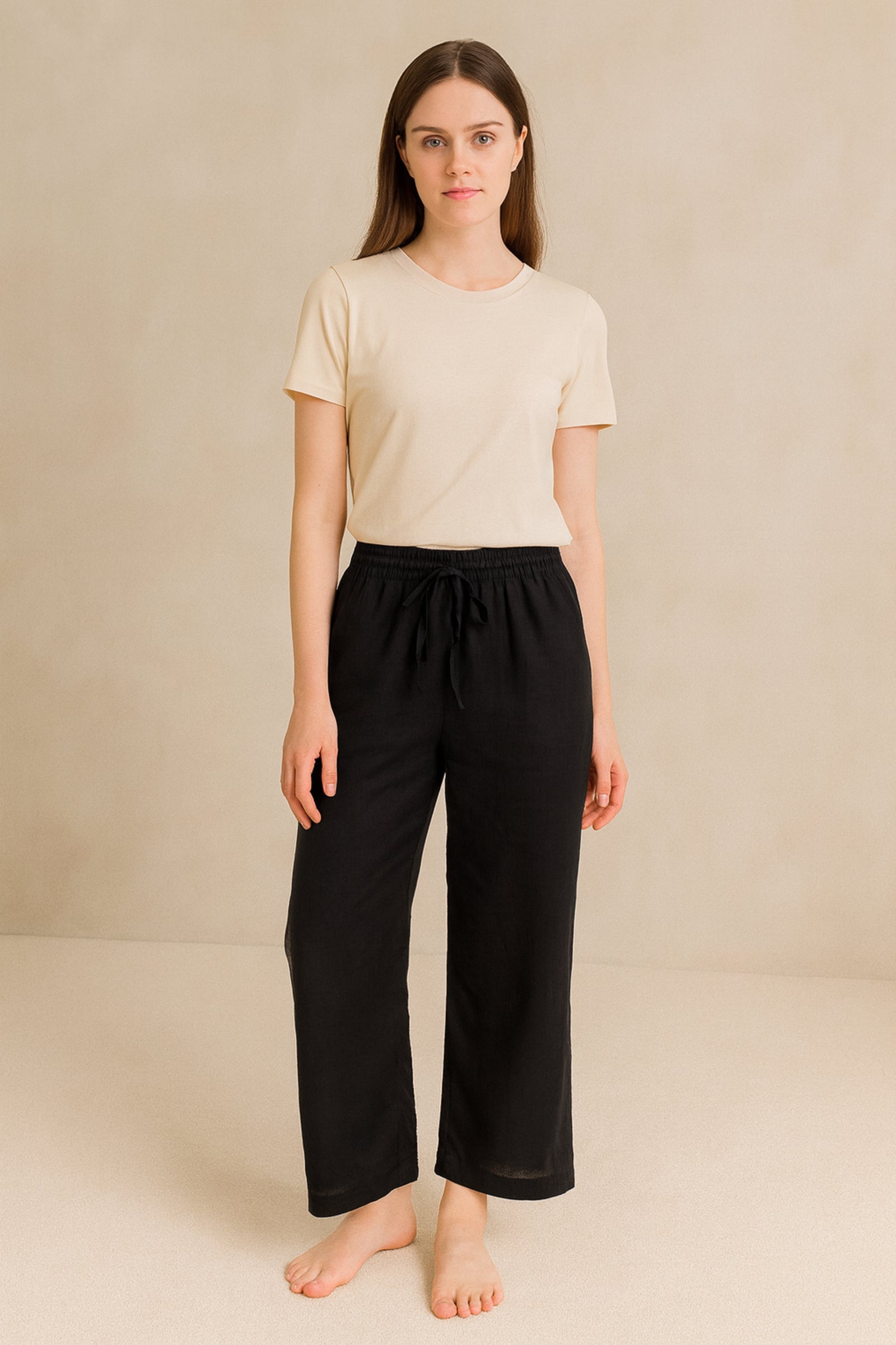 Cotton Linen Long Pants - Black