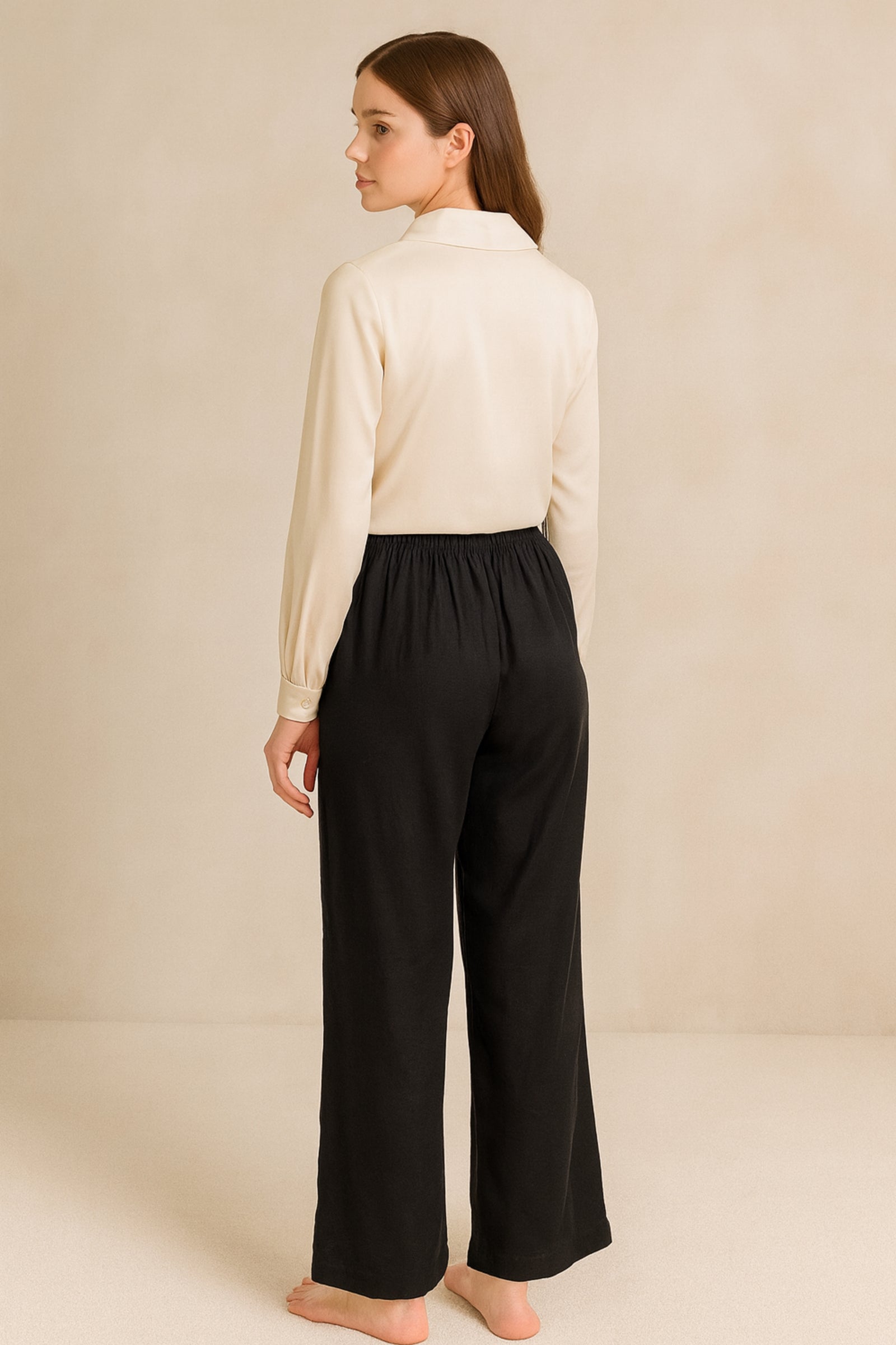 Cotton Linen Long Pants - Black