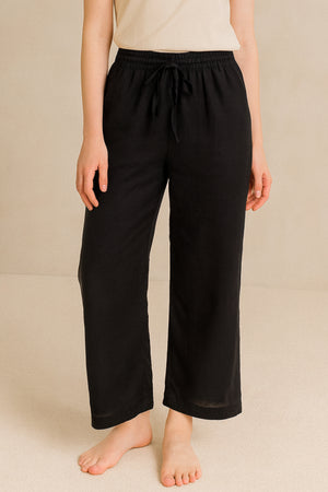 Cotton Linen Long Pants - Black