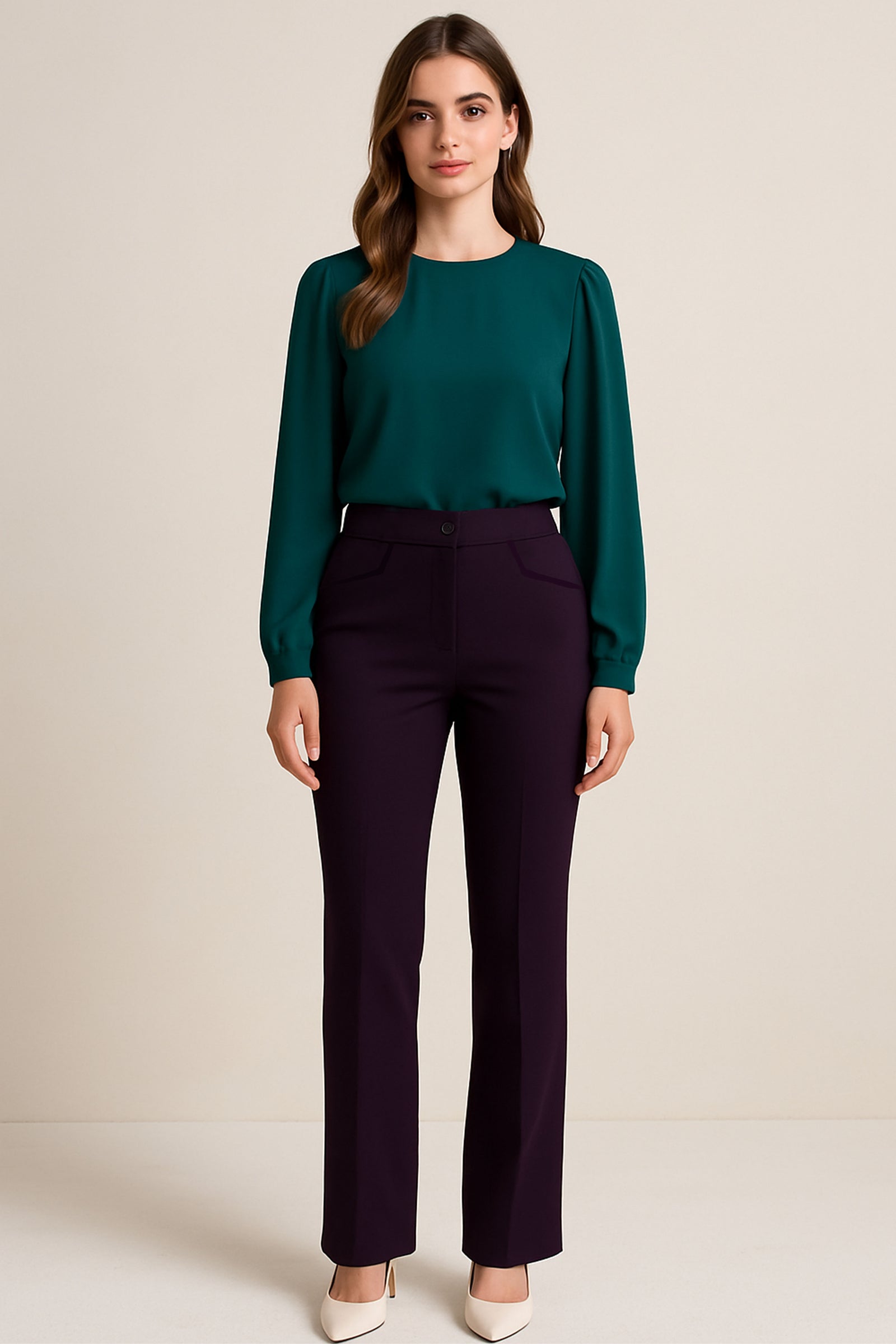 Stretchable Boot Cut Office Pants - Purple