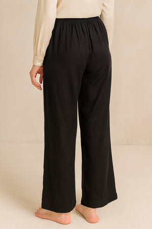 Cotton Linen Long Pants - Black