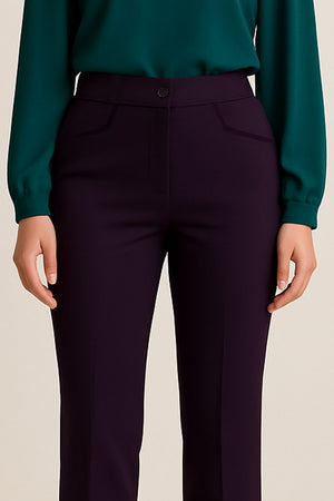 Stretchable Boot Cut Office Pants - Purple