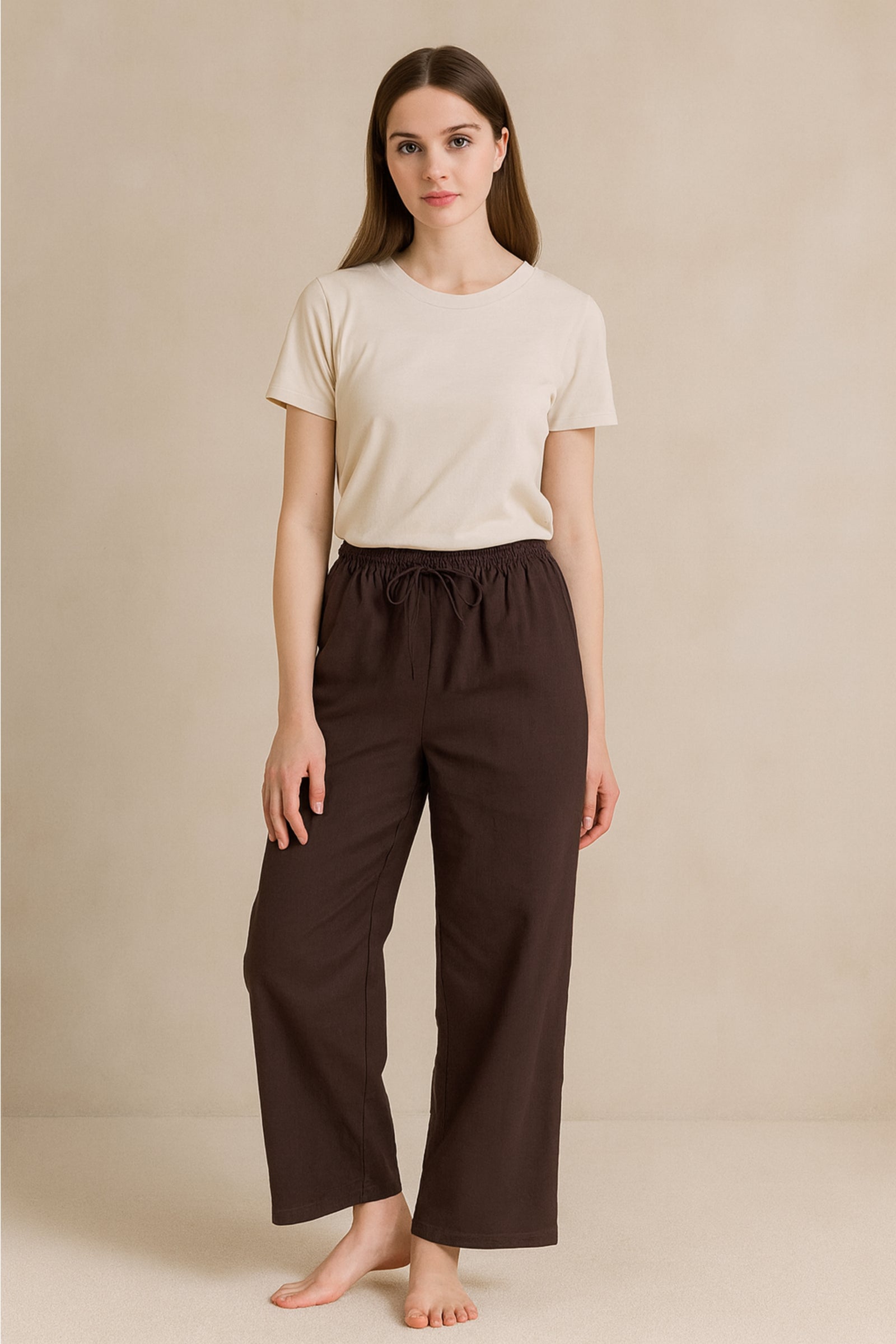 Cotton Linen Long Pants - Brown