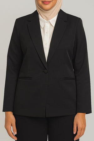 1 Button Structured Blazer - Black