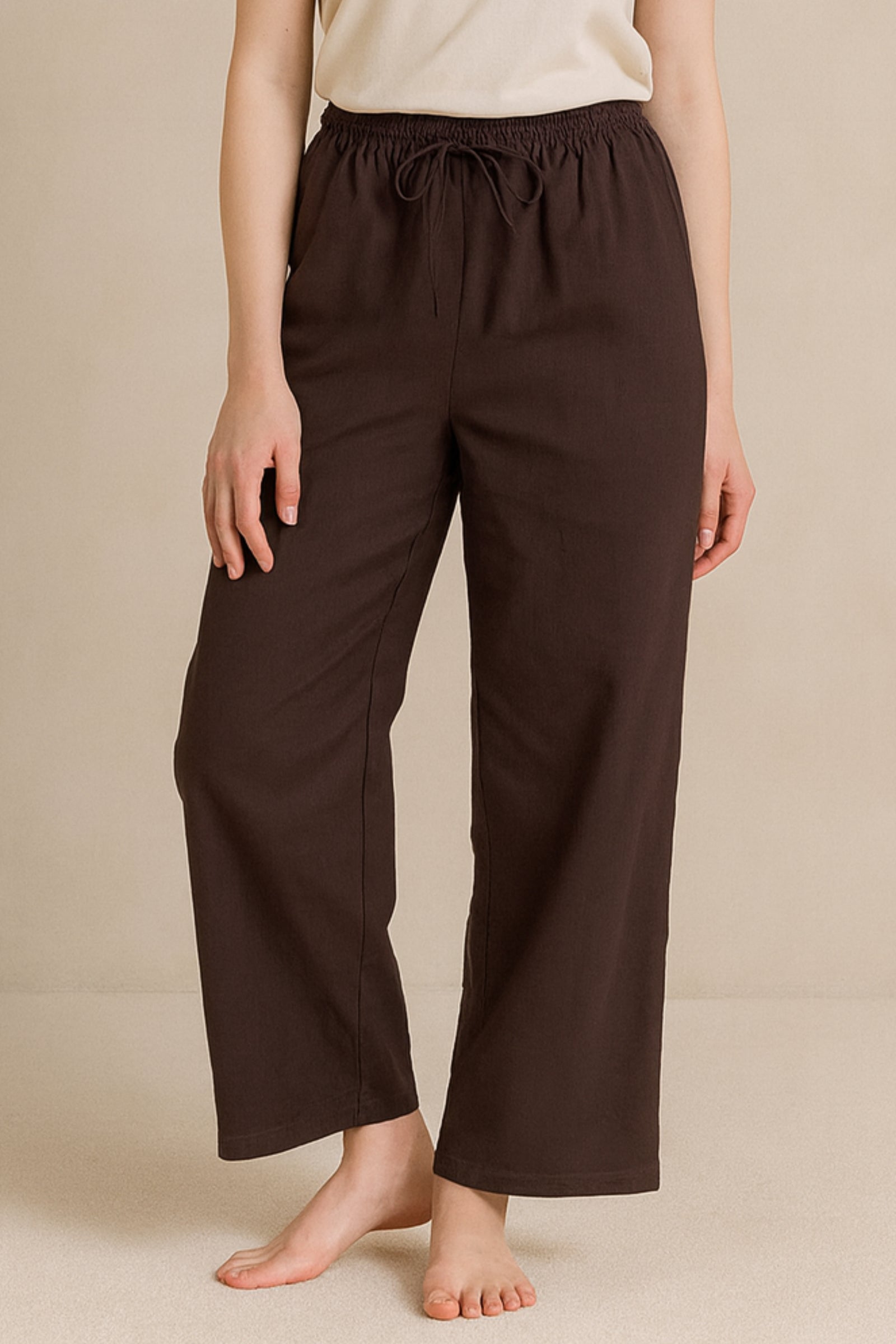 Cotton Linen Long Pants - Brown