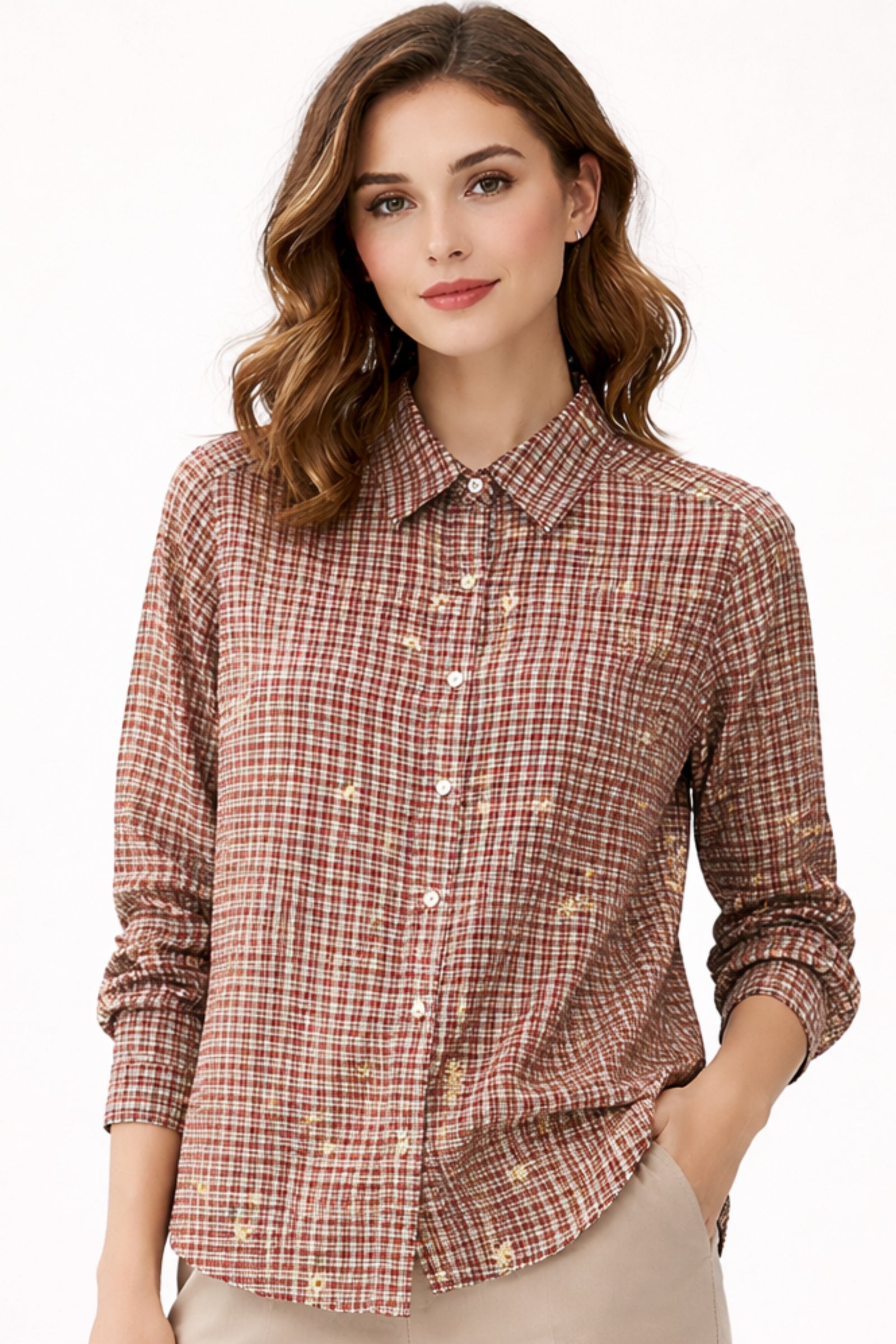 Checked Collar Blouse