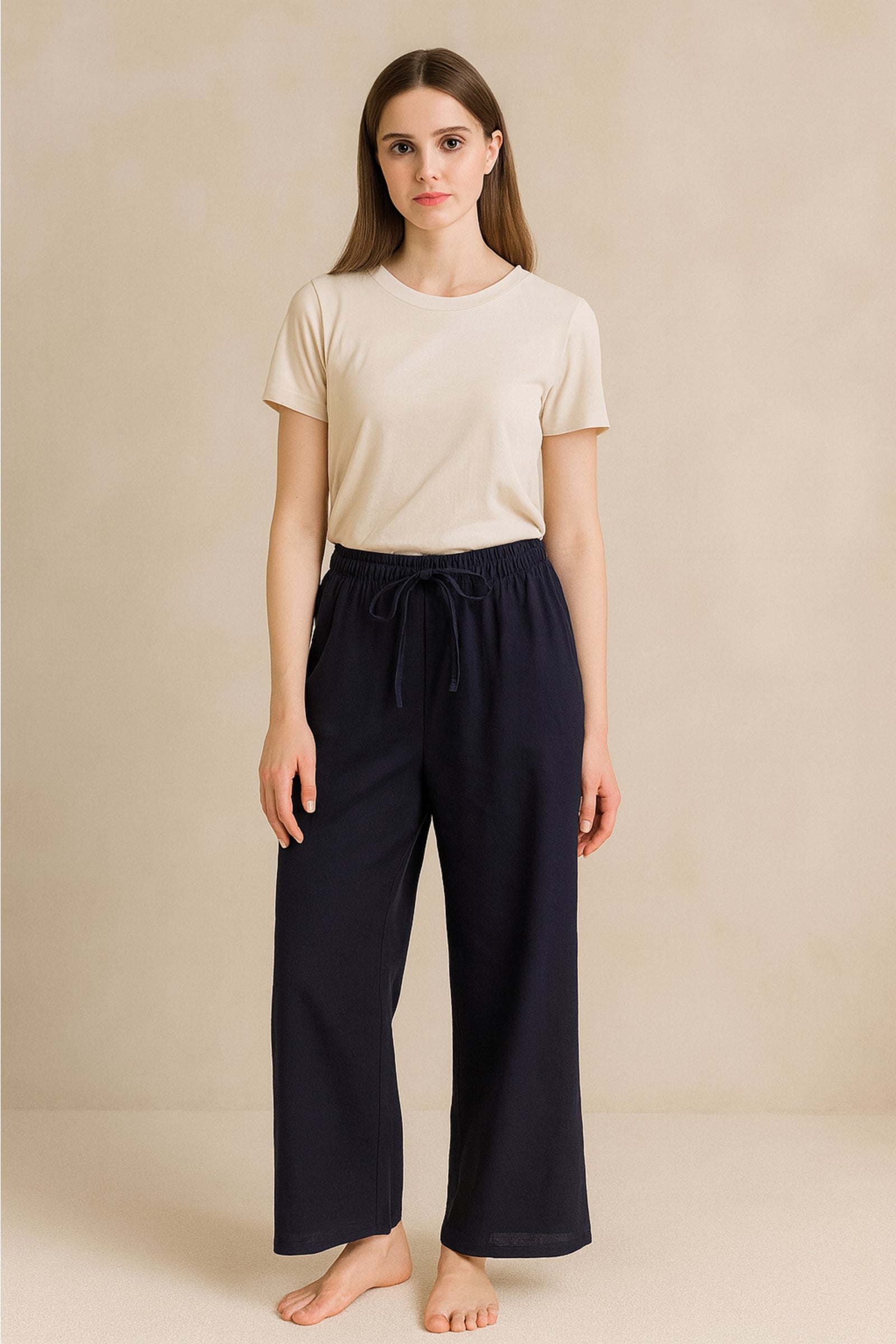 Cotton Linen Long Pants - Blue