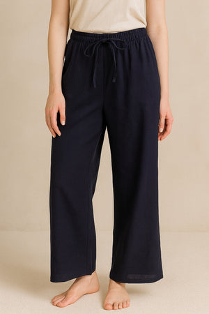 Cotton Linen Long Pants - Blue