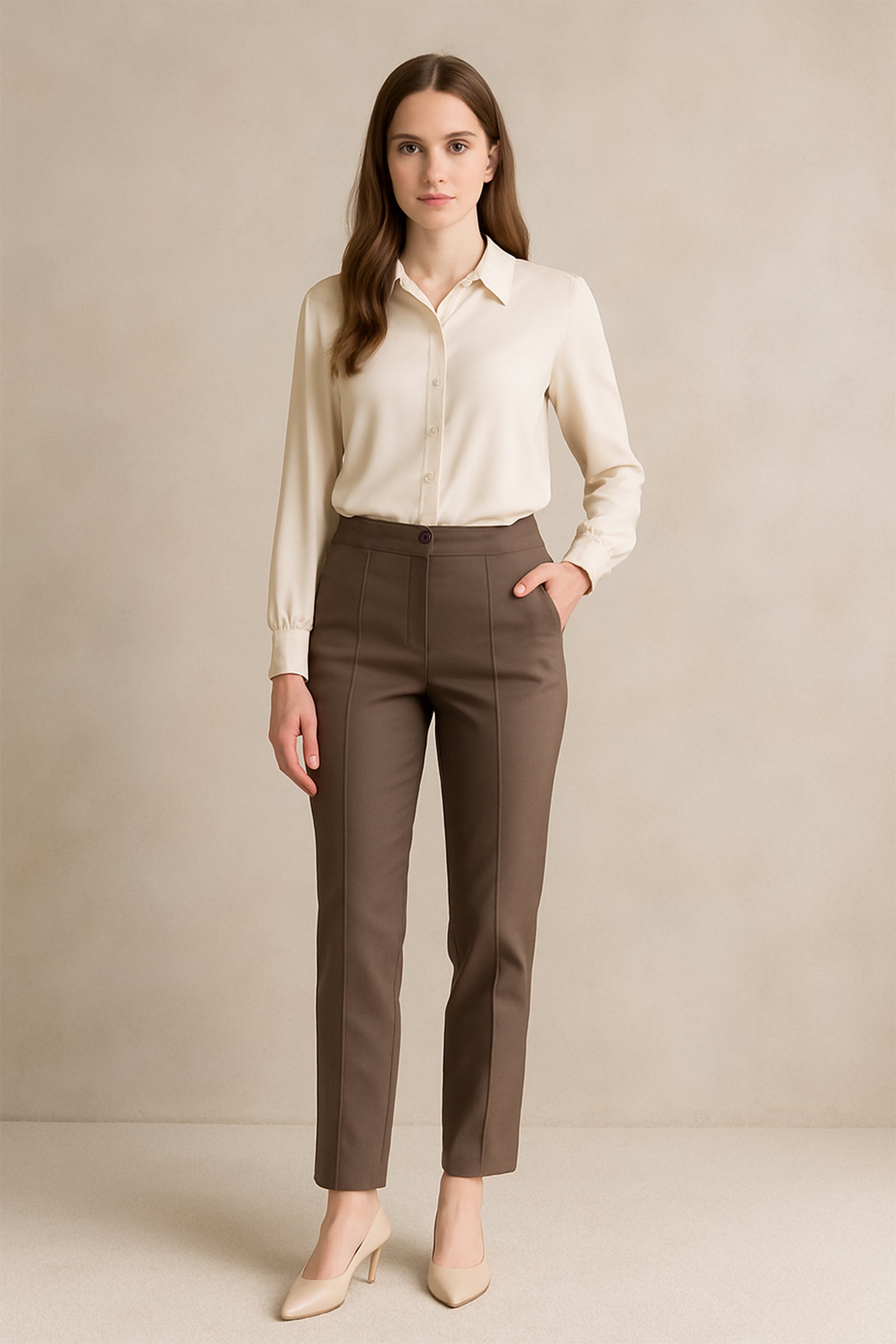 Lana Slim Straight Cut Pant -Brown