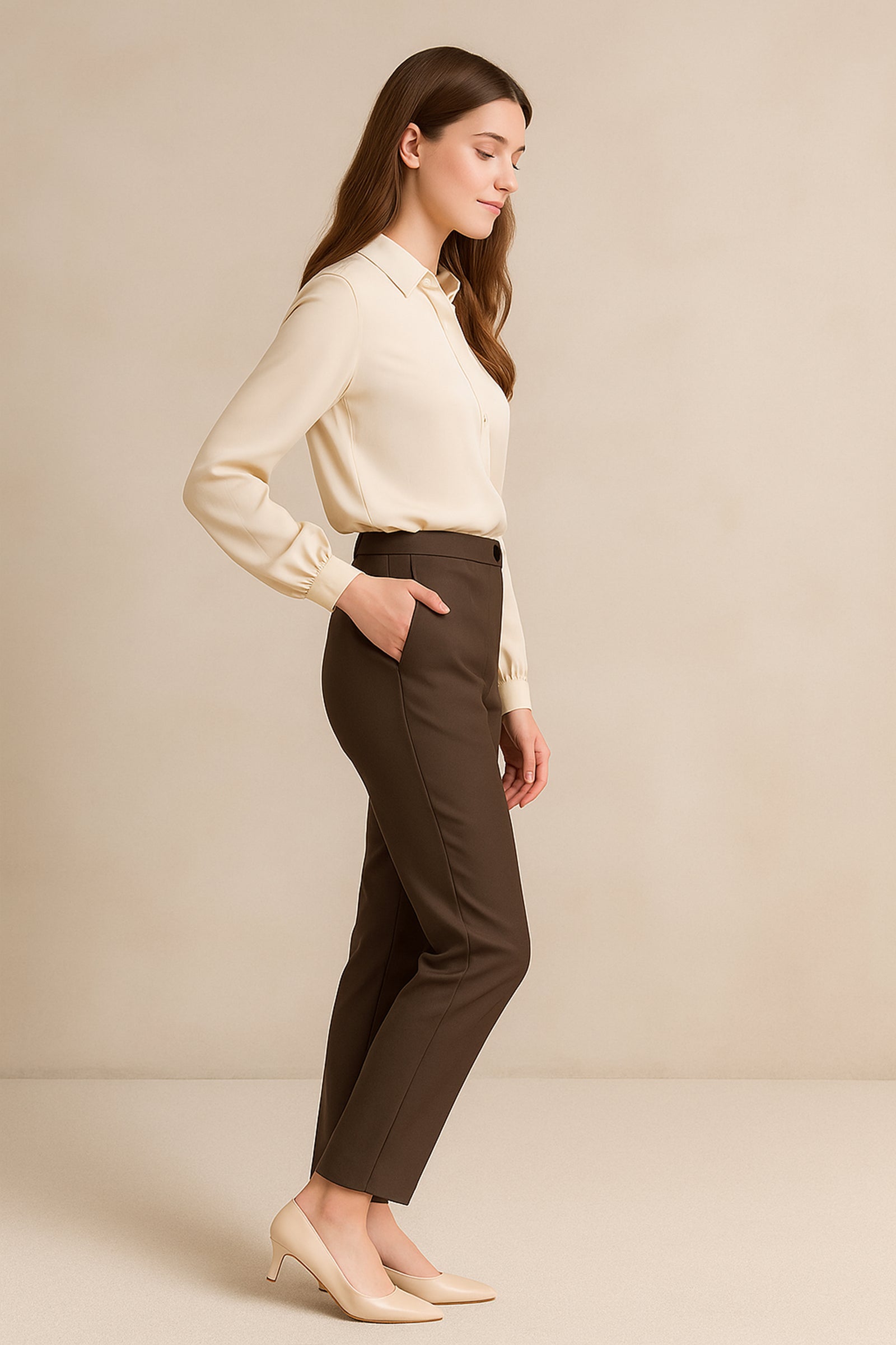 Lana Slim Straight Cut Pant -Brown