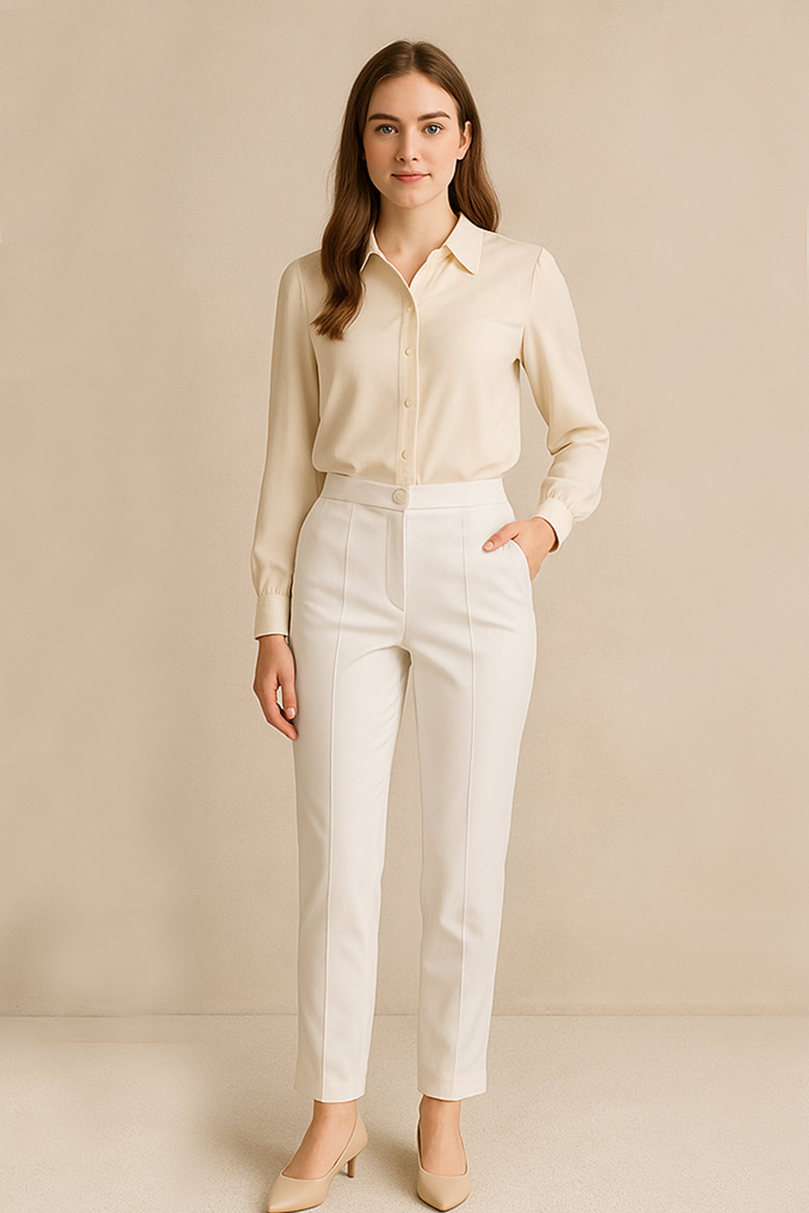 Lana Slim Straight Cut Pant - White