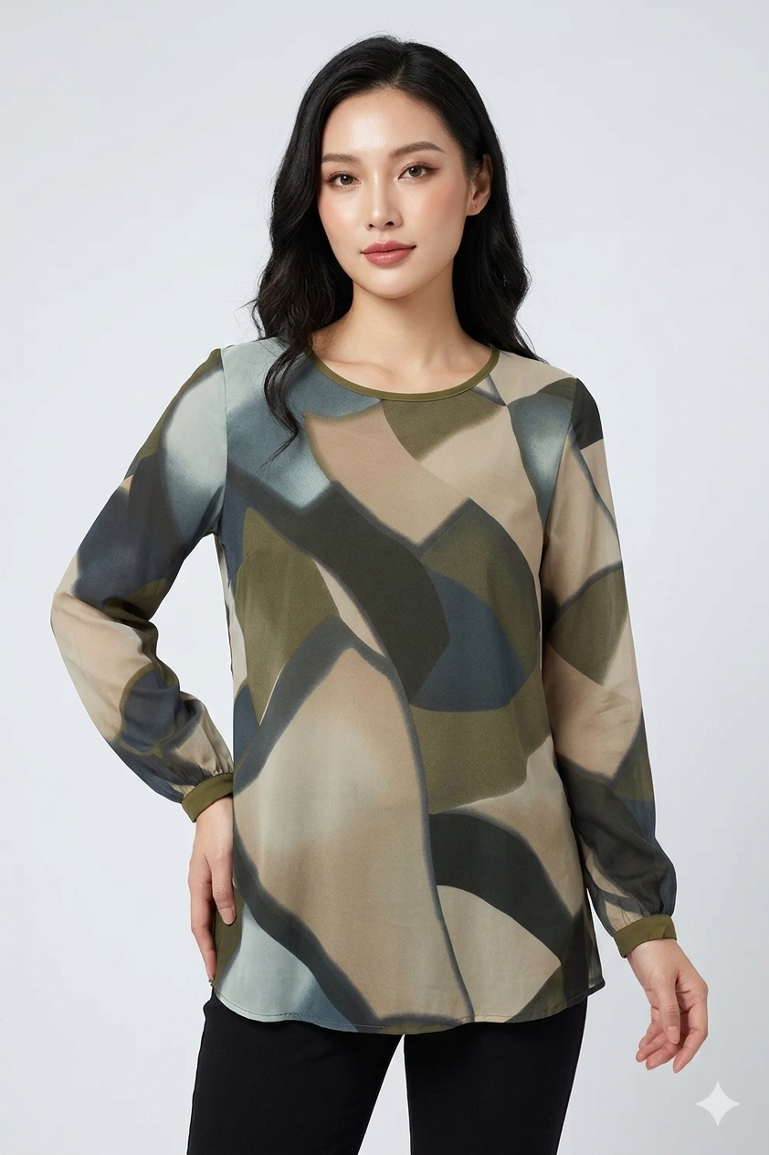 Back Zip Printed Blouse