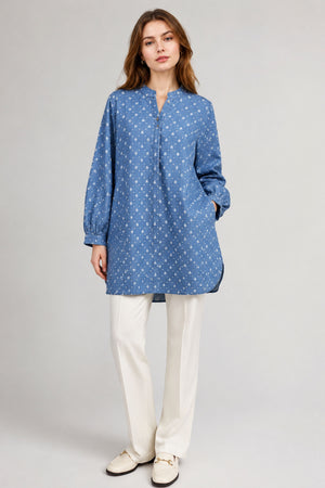 Denim Floral Long Blouse
