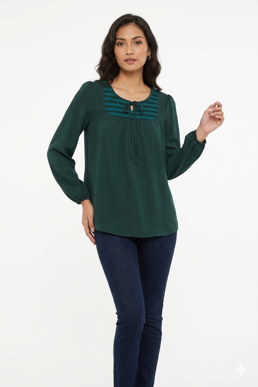 Ribbon Knot Blouse - Turquoise
