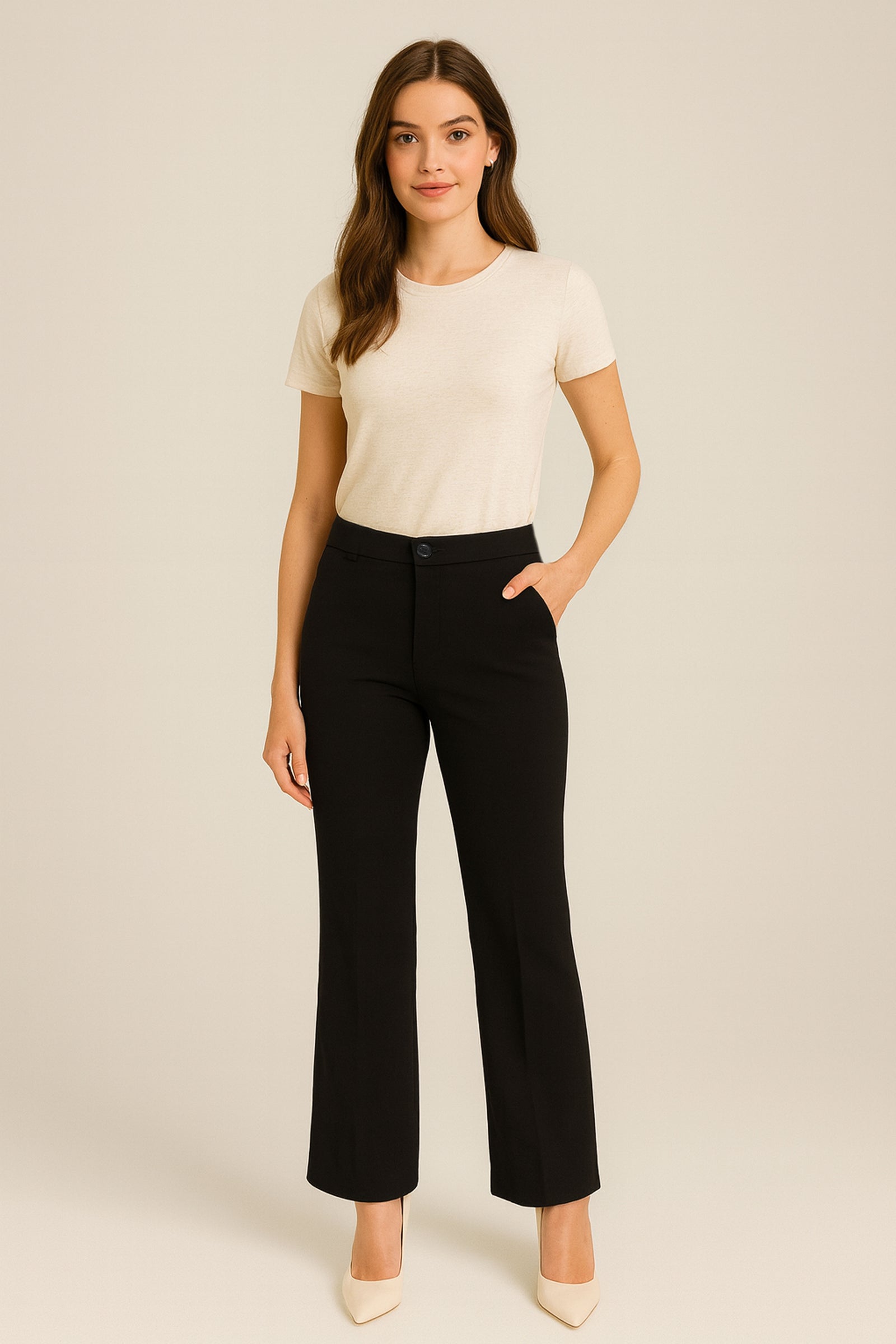 Stretchable Straight Cut Office Pants - Black