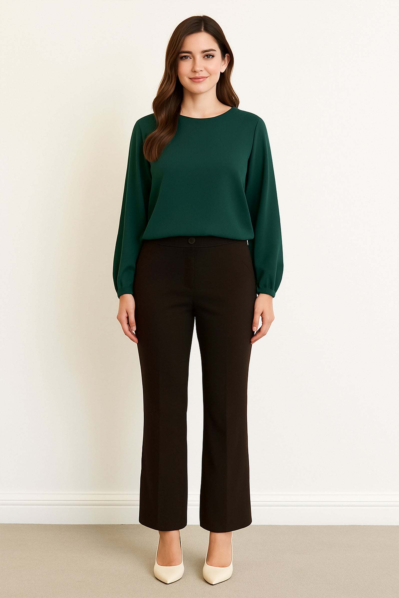 Stretchable Straight Cut Office Pants - Brown