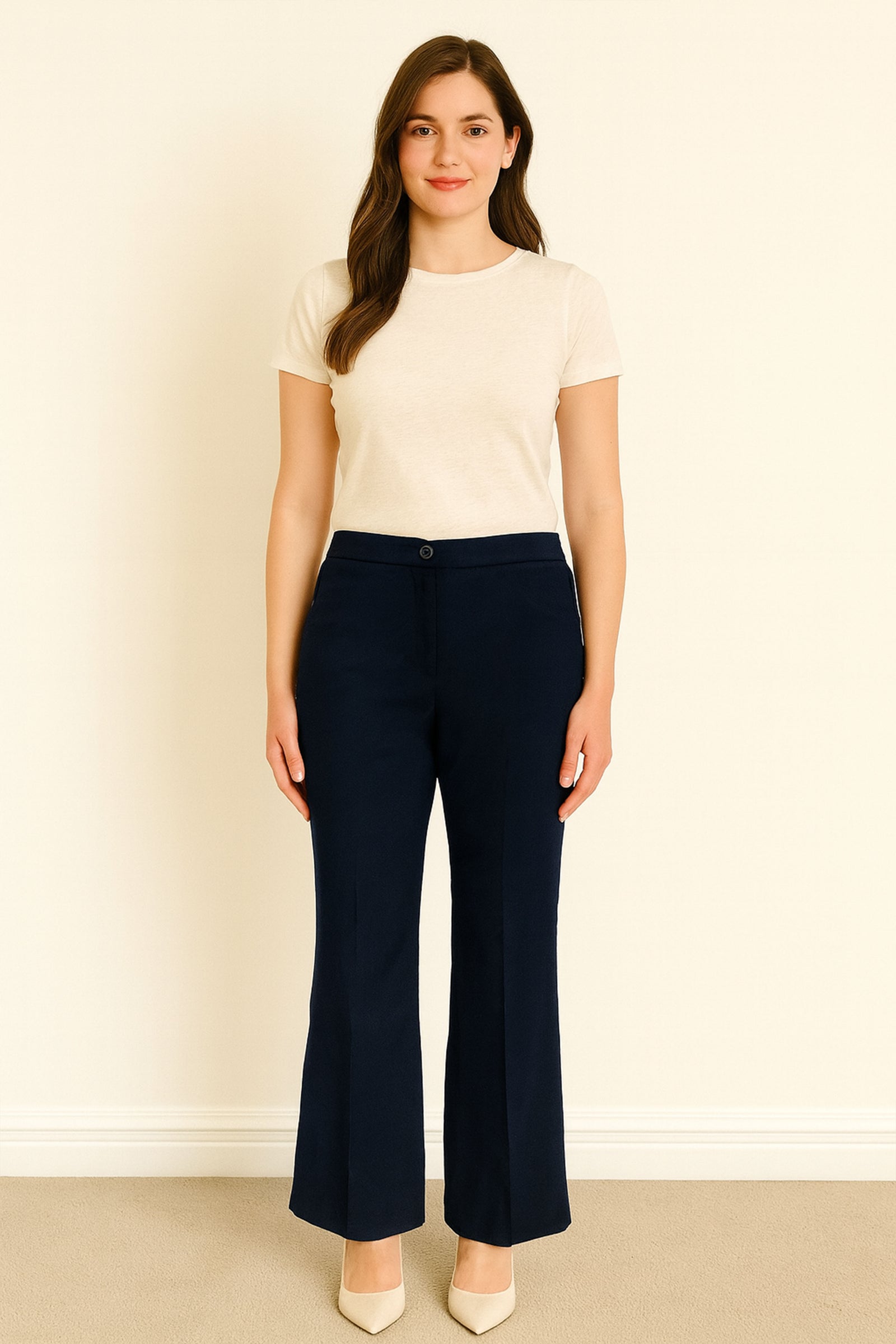 Stretchable Straight Cut Office Pants - Blue