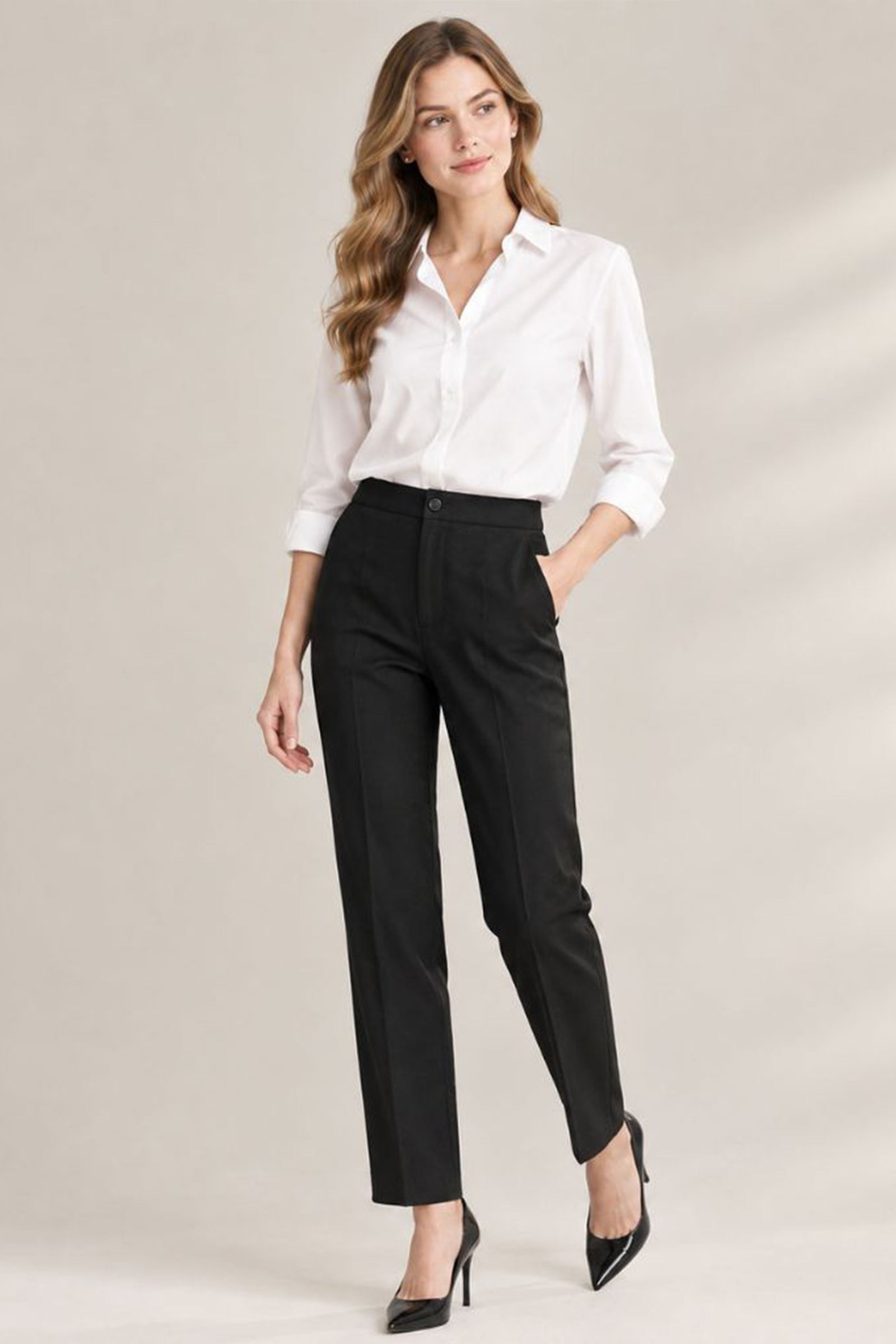 Straight Cut Office Pants - Black