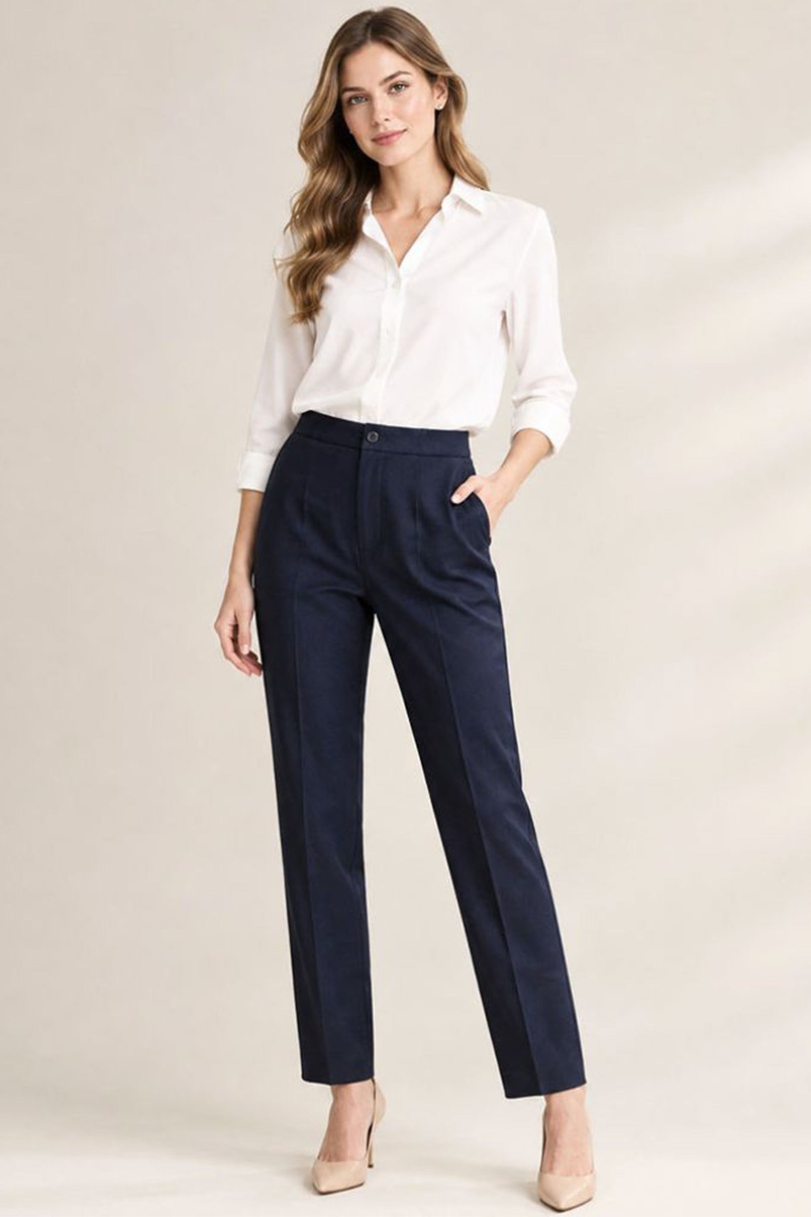 Straight Cut Office Pants - Blue