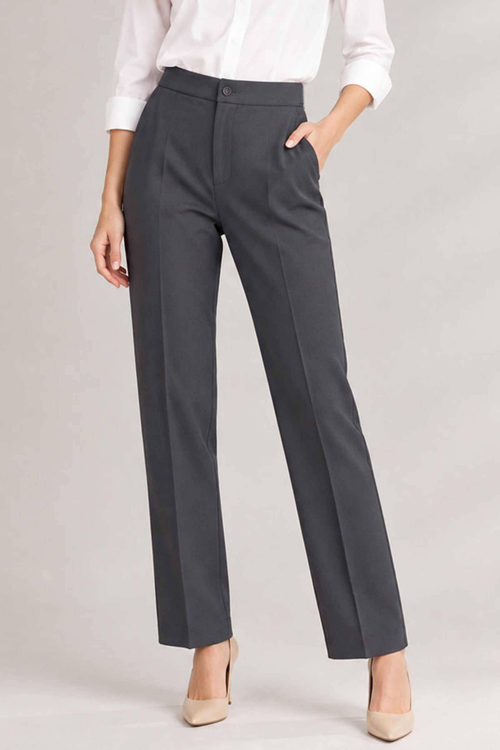 Straight Cut Office Pants - Grey