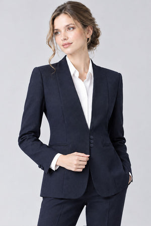 Collarless Blazer - Blue