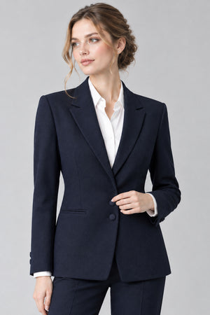 Double Button Fitted Blazer - Blue