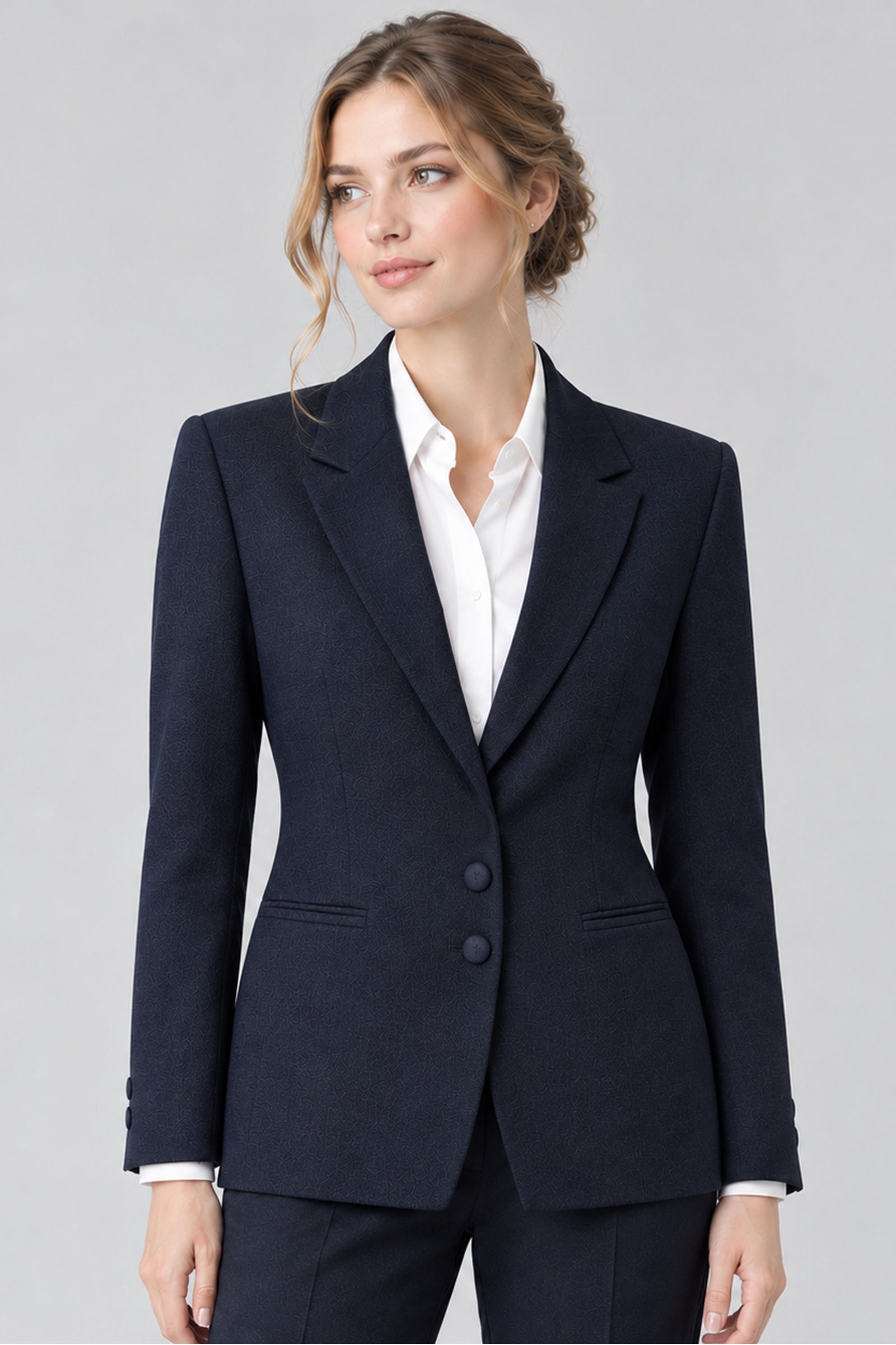Double Button Fitted Blazer - Blue