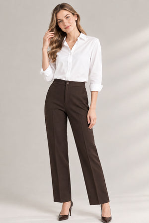 Straight Cut Office Pants - Brown